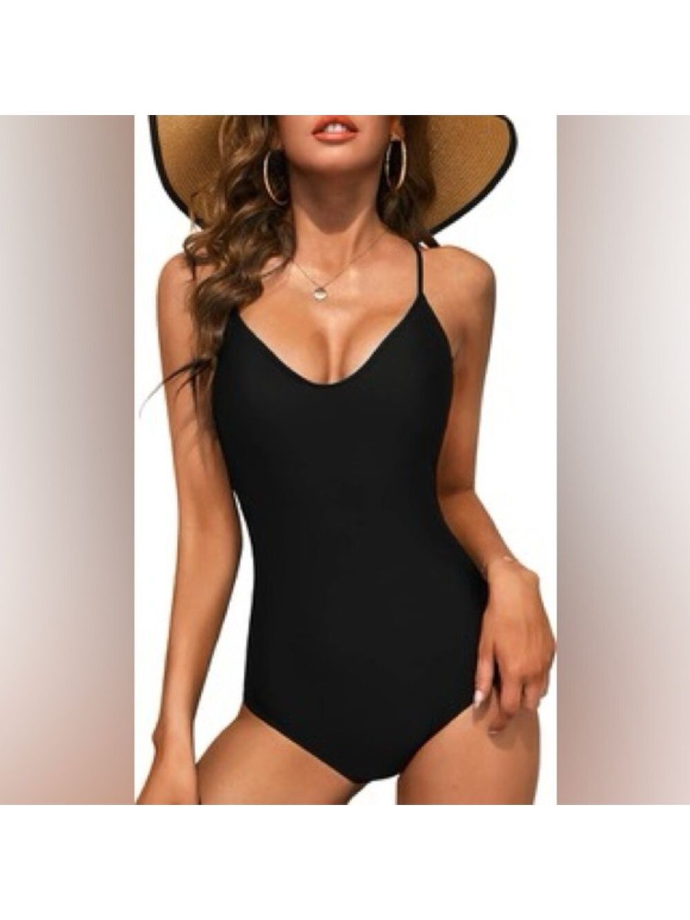 Ekouaer Deep V-Neck Criss-Cross Back Straps One Piece Swimsuit